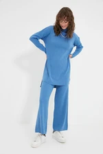 Trendyol Blue Half Turtleneck Ribbed Sweater-Pants Knitwear Suit