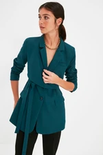 Trendyol Emerald Green Regular Lined Tie-Up Woven Blazer Jacket