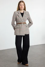 Trendyol Multi Color Regular Lined Belted Plaid Woven Jacket