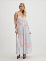 Pink-blue women's patterned maxi-dresses for shoulder straps ONLY Tina - Ladies