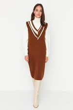 Trendyol Brown Mini Knitwear Color Block Dress