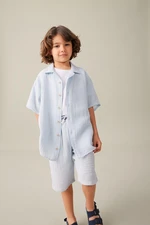 DEFACTO Boy's Oversize Fit Polo Neck Muslin Short Sleeve Shirt