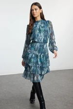 Trendyol Aqua Green Floral Flounce Chiffon Lined Woven Winter Dress