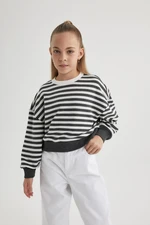 DEFACTO Girl Relax Fit Striped Crew Neck Sweatshirt