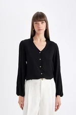 DEFACTO Regular Fit Open Collar Basic Plain Buttoned Long Sleeve Shirt