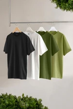 Trendyol Black-Khaki-Light Green-Ecru Slim/Slim Cut 4-Piece Basic 100% Cotton T-Shirt