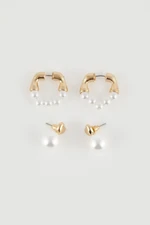 DEFACTO Women's 2-Piece Pearl Detailed Earrings