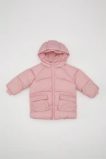 DEFACTO Baby Girl Water Repellent Double-Sided Fleece Lined Pocket Polar Fleece Hooded Puffer Coat