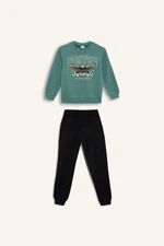 DEFACTO Boy 2-Piece Set Crew Neck Printed Thick Sweatshirt Elastic Waist Tracksuit Bottoms