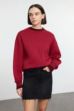 Trendyol Claret Red Thick Fleece Inside Knitwear Collar and Sleeve Detailed Knitted Sweatshirt