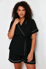 Trendyol Curve Black Tie and Piping Detailed Woven Pajamas Set