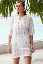 Trendyol White Mini Knitwear Tie-Up Beach Dress