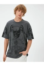 Koton Oversize T-Shirt Skull Printed Crew Neck