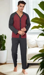 J5629 Dewberry Mens Buttoned Long Sleeve Pyjama Set-BORDEAUX