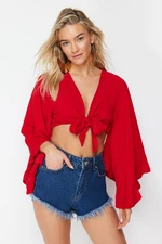 Trendyol Red Crop Woven Flounce Blouse