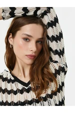 Koton Openwork Crop Sweater V-Neck Long Sleeve