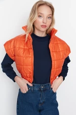 Trendyol Orange széles szabású, túlméretes crop steppelt mellény