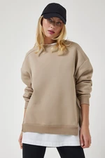 Happiness İstanbul Women's Mink Zipper Detailed Raised Knitted Sweatshirt