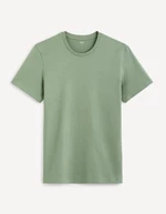 Green men's basic T-shirt Celio Tebase