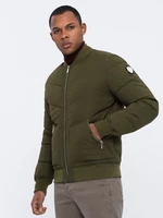 Ombre Men's quilted bomber jacket with metal zippers - dark olive green