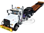 Peterbilt 367 Day Cab White "Komatsu" and Talbert 55SA Tri-Axle Lowboy Trailer Black 1/50 Diecast Model by First Gear