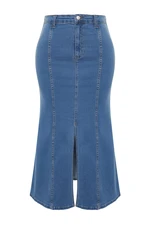 Trendyol Curve Blue Front Slit Detailed Midi Denim Skirt