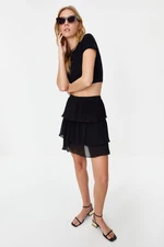 Trendyol Black Pleated Skirt Ruffled Chiffon Mini Woven Skirt