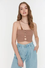 Trendyol Mink Crop Corduroy Knitted Blouse