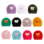 Solid Color Baby Cap Newborn Baby Unisex Soft Cap Cotton Beanie Hat with Bear Patter for 0-2 Years Old Baby Newborn