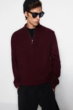 Trendyol Claret Red Casual Regular Fit Half Turtleneck Zippered Collar Sweater