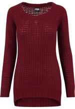 Women's sweater with a long wide neckline burgundy color