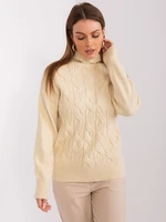 Light beige women's sweater with cables