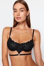 Trendyol Black Lace Capless Underwire Knitted Bra with Piping Detail