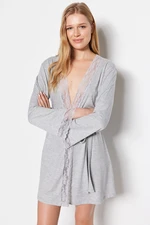 Trendyol Gray Lace Detailed Viscose Knitted Dressing Gown