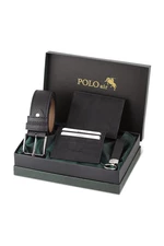 Opasok Polo Air, peňaženka, držiak na karty, kľúčenka, čierna sada v darčekovej krabičke