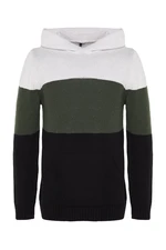 Trendyol Khaki Men's Regular Fit Hooded Color Block Knitwear Sweater.