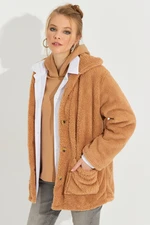 Cool & Sexy Women's Camel Teddy Jacket Q980