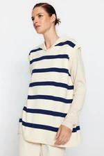 Trendyol Ecru Marine Neck Striped Knitwear Sweater