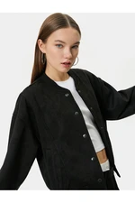 Koton Bomber Jacket Suede Look College Collar Snap Closure