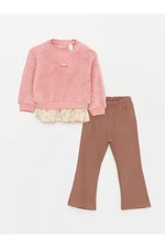 LC Waikiki 2-Piece Crew Neck Plush Baby Girl Sweatshirt and Leggings Pants