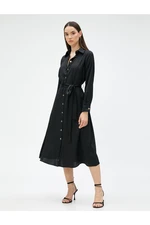 Koton Satin Shirt Dress With a Belt, Midi Length