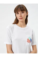 Koton Şahika Ercümen X Cotton - Embroidered Beaded Pocket T-Shirt