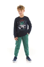 Denokids Astronaut Crocodile Boys Navy Blue T-shirt and Khaki Pants Suit