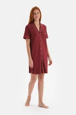 Dagi Brown Piping Detailed Knitted Viscose Nightgown.