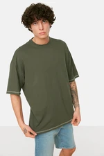 Trendyol Men's Oversize/Wide Cut Crew Neck Short Sleeved Geometric Embroidered 100% Cotton T-Shirt.