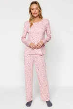 Trendyol Pink Galaxy Pattern T-shirt-Pants and Knitted Pajamas Set