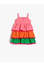 Koton Dress Color Block Layered Layered Straps Pompom Detail Cotton.