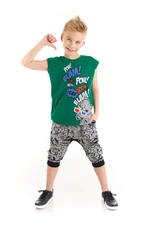 Mushi Comics Dino Boys Sleeveless Green T-shirt Gray Capri Shorts Set