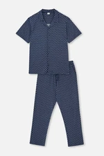 Dagi Navy Blue Shirt Collar Printed Pajamas Set