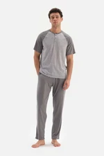 Dagi Gray Raglan Sleeve Jacquard Pajamas Set